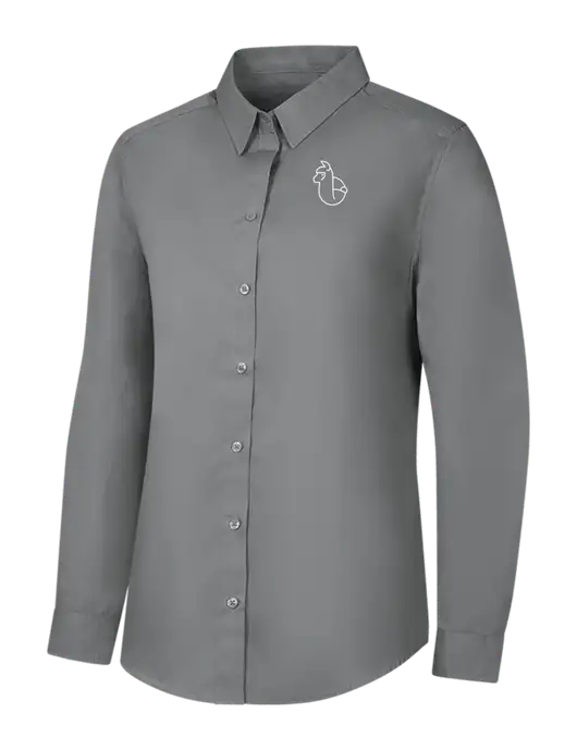 Womens Medium Grey Long Sleeve Carefree Poplin Shirt w/Alpac Logo