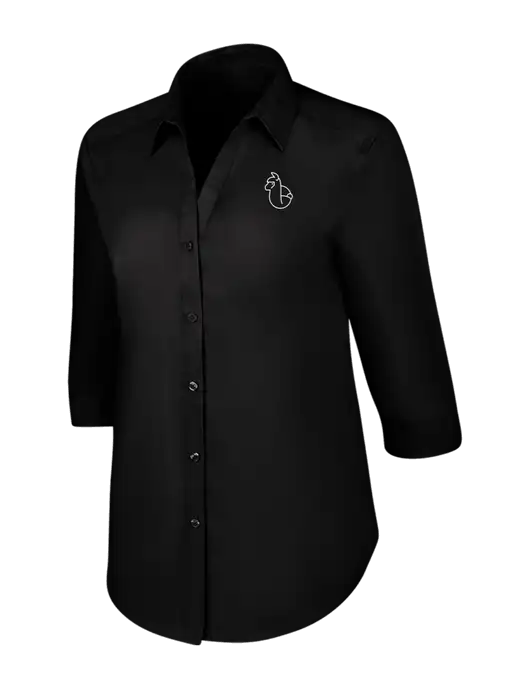 Womens Black 3/4 Sleeve Carefree Poplin Shirt w/Alpac Logo