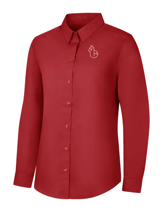 Womens Rich Red  Long Sleeve Carefree Poplin Shirt w/Alpac Logo