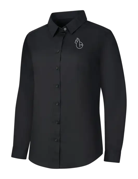 Womens Black Long Sleeve Carefree Poplin Shirt w/Alpac Logo
