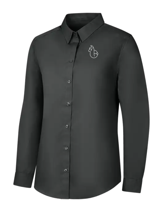 Womens Dark Grey Long Sleeve Carefree Poplin Shirt w/Alpac Logo
