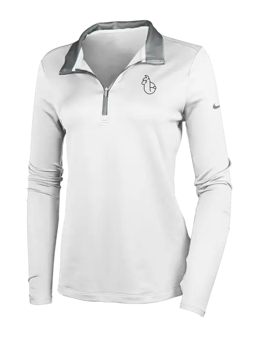 NIKE White/Dark Grey Womens Dry-Fit Stretch 1/2 Zip Cover-Up w/Alpac Logo
