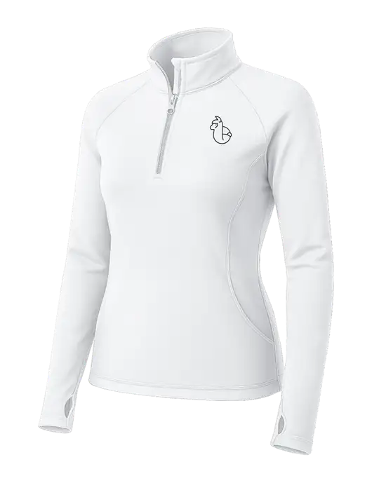 White Womens Sport Wick Stretch 1/4 Zip Pullover w/Alpac Logo