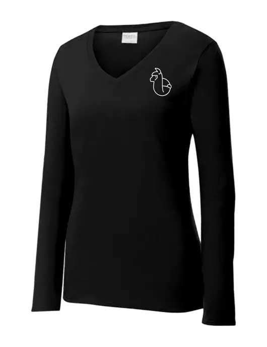Womens V-Neck Ring Spun Jet Black 4.5 oz Long Sleeve T-Shirt w/Alpac Logo