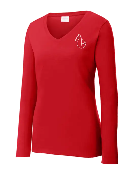 Womens  V-Neck Ring Spun Bright Red 4.5 oz Long Sleeve T-Shirt w/Alpac Logo