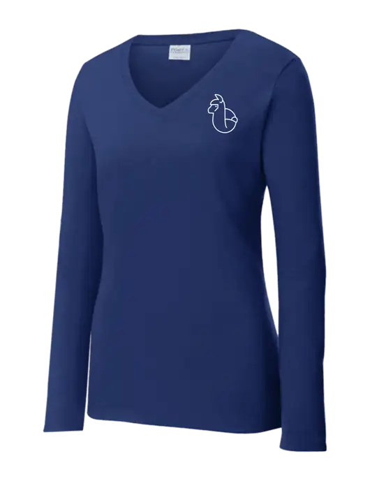 Womens  V-Neck Ring Spun Navy 4.5 oz Long Sleeve T-Shirt w/Alpac Logo