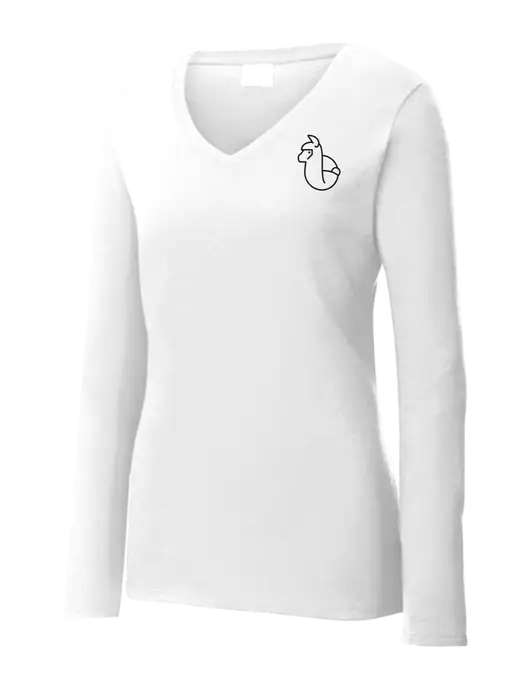 Womens  V-Neck Ring Spun White 4.5 oz Long Sleeve T-Shirt w/Alpac Logo
