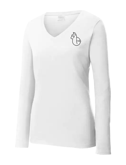 Womens  V-Neck Ring Spun White 4.5 oz Long Sleeve T-Shirt w/Alpac Logo