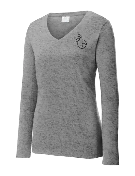 Womens  V-Neck Ring Spun Grey Heather 4.5 oz Long Sleeve T-Shirt w/Alpac Logo