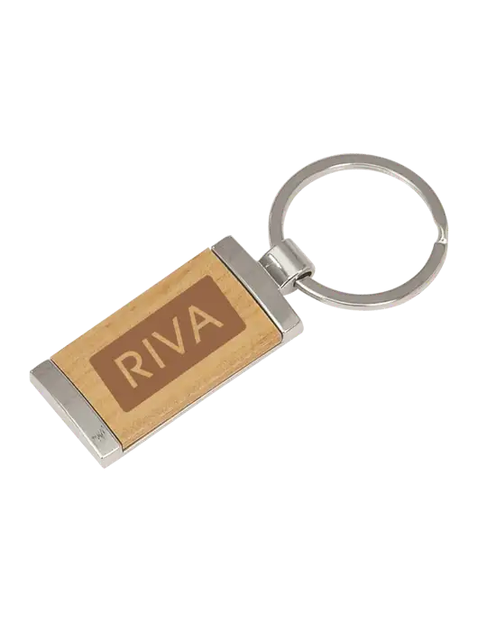 Wood & Silver Rectangle Keychain w/RIVA Logo