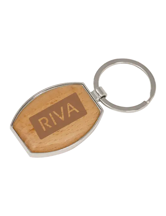 Wood & Silver Oval Keychain w/RIVA Logo