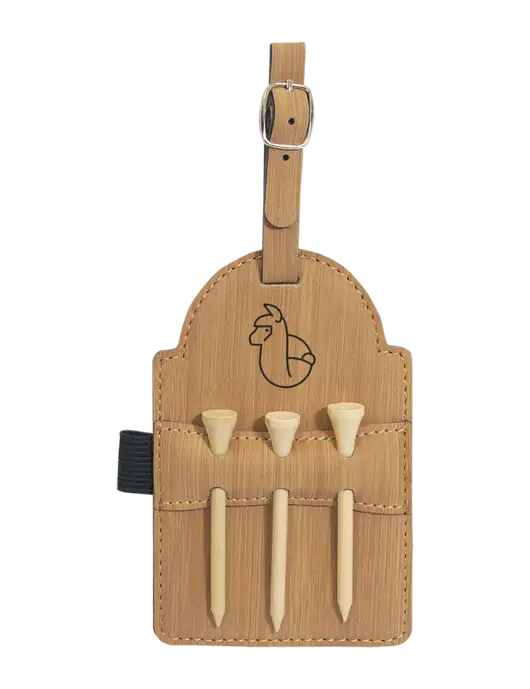 Bamboo Leatherette Golf Bag Tag with 3 Wooden Tees w/Alpac Logo