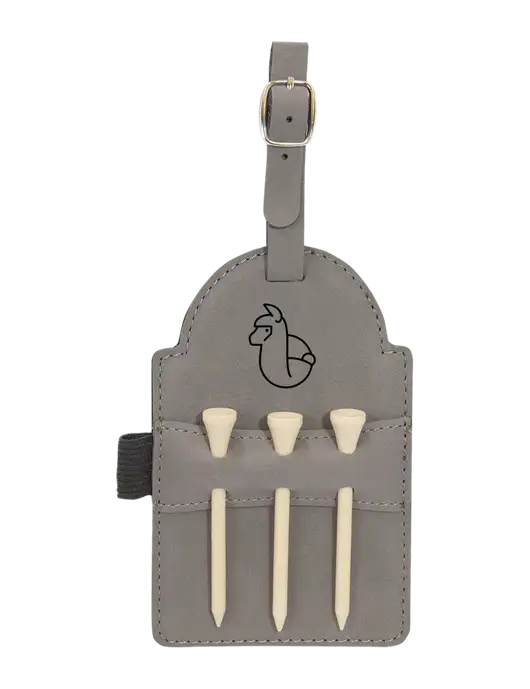 Grey Leatherette Golf Bag Tag with 3 Wooden Tees w/Alpac Logo
