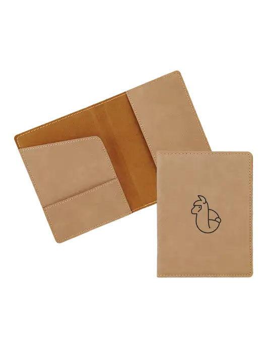 Tan Leatherette Passport Holder w/Alpac Logo