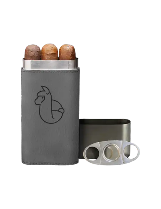 Grey Leatherette Cigar Case with Cutter w/Alpac Logo