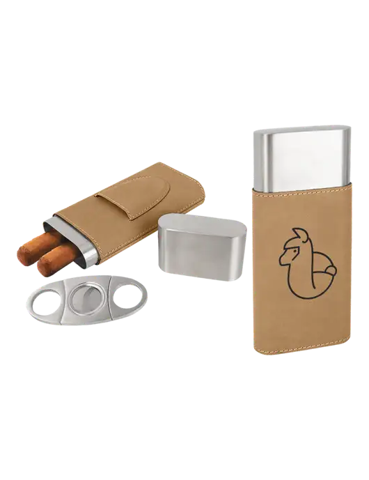 Tan Leatherette Cigar Case with Cutter w/Alpac Logo