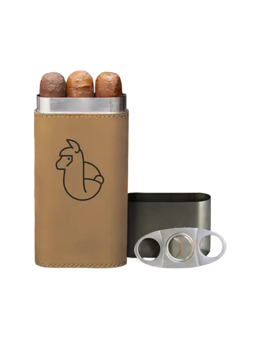 Tan Leatherette Cigar Case with Cutter w/Alpac Logo
