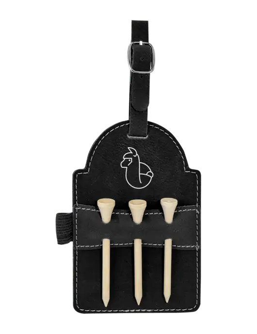 Black Leatherette Golf Bag Tag with 3 Wooden Tees w/Alpac Logo