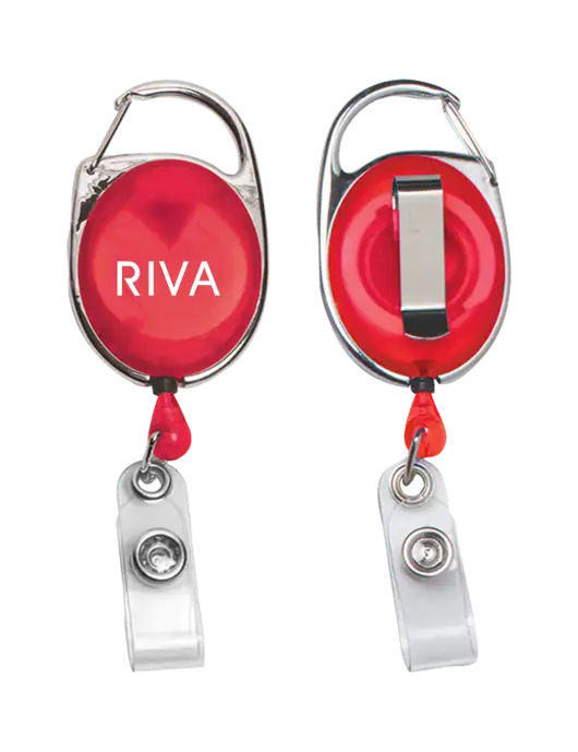 Red Carabiner Style Badge Reel and Badge Holder w/RIVA Logo