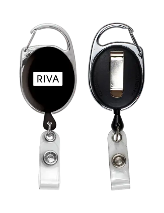 Black Carabiner Style Badge Reel and Badge Holder w/RIVA Logo