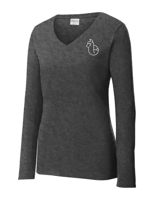 Womens  V-Neck Ring Spun Dark Heather Grey 4.5 oz Long Sleeve T-Shirt w/Alpac Logo