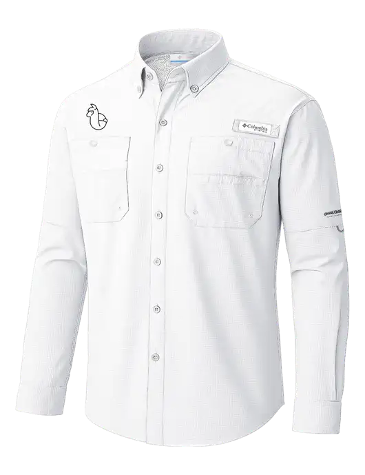 Columbia White PFG Tamiami II Long SleeveShirt w/Alpac Logo