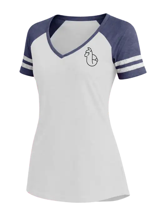 Womens White/Navy Heather V-Neck Game Tee w/Alpac Logo