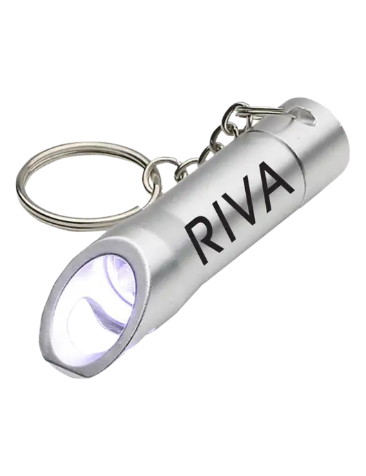 Silver Pocket LED Flashlight with Bottle Opener & Keychain w/RIVA Logo