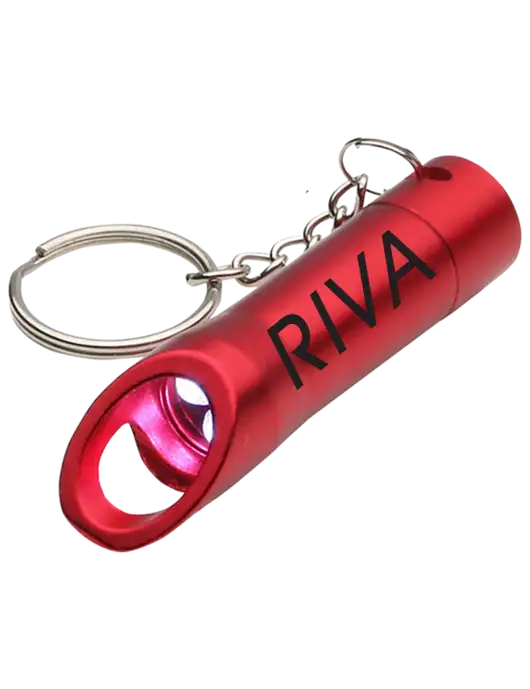 Red Pocket LED Flashlight with Bottle Opener & Keychain w/RIVA Logo