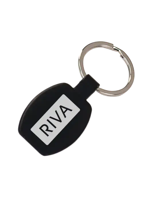 Black Laserable Rounded Rectangle Keychain w/RIVA Logo
