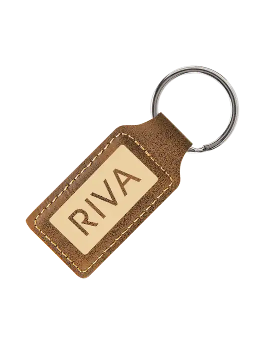 Rustic Laserable Leatherette Rectangle Keychain w/RIVA Logo