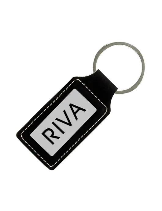 Black Laserable Leatherette Rectangle Keychain w/RIVA Logo