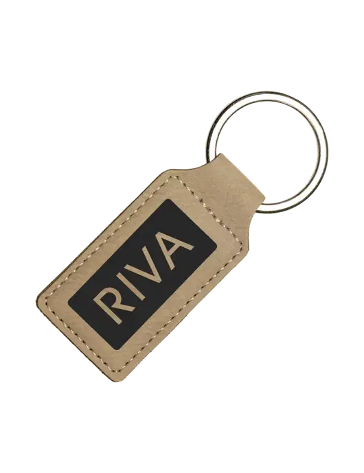 Tan Laserable Leatherette Rectangle Keychain w/RIVA Logo