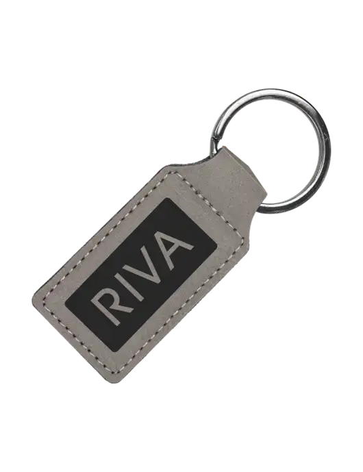 Grey Laserable Leatherette Rectangle Keychain w/RIVA Logo