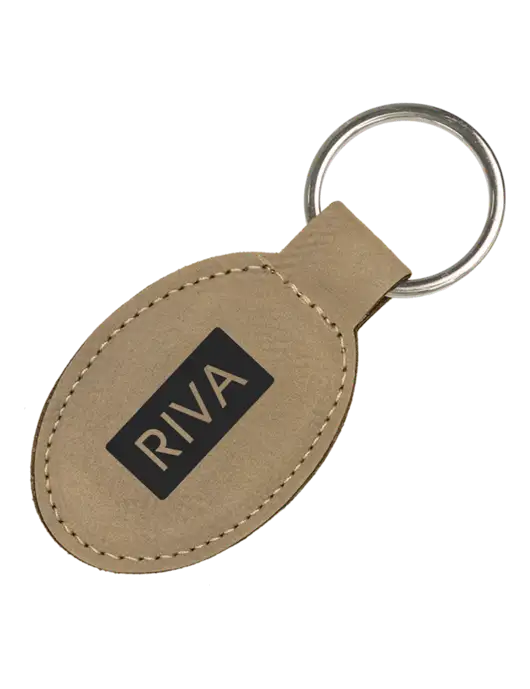 Tan Leatherette Oval Keychain w/RIVA Logo