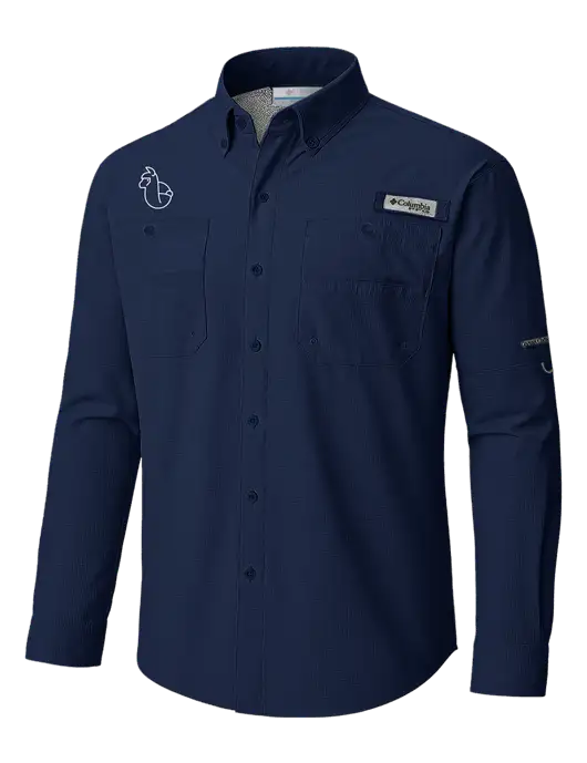 Columbia Navy PFG Tamiami II Long SleeveShirt w/Alpac Logo
