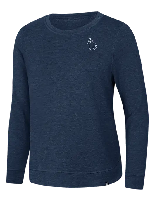TravisMathew Womens Dark Slate Blue Heather Lightweight Long Weekend Crew w/Alpac Logo