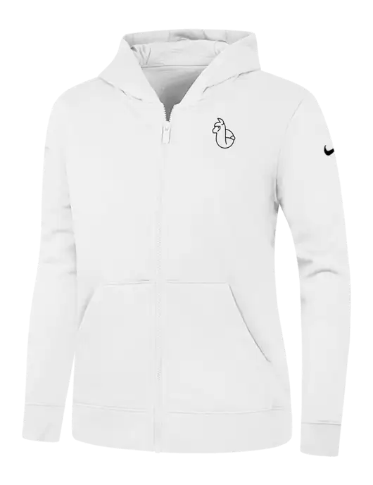 Nike Womens Club Fleece Sleeve Swoosh Full-Zip White Hoodie w/Alpac Logo