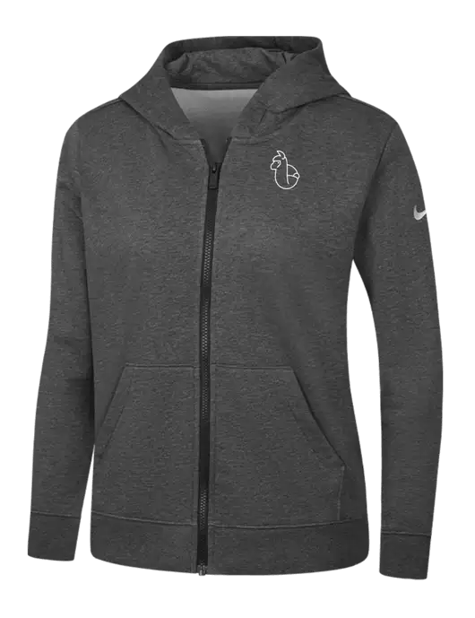 Nike Womens Club Fleece Sleeve Swoosh Full-Zip Charcoal Heather Hoodie w/Alpac Logo