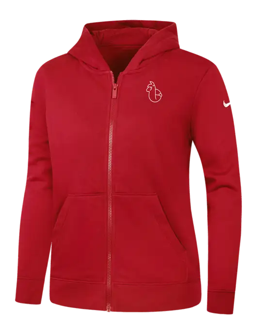 Nike Womens Club Fleece Sleeve Swoosh Full-Zip Red Hoodie w/Alpac Logo