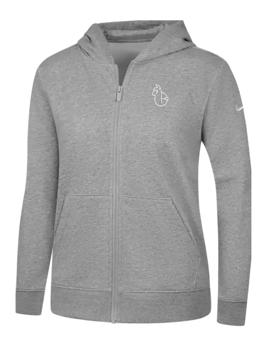 Nike Womens Club Fleece Sleeve Swoosh Full-Zip Dark Grey Heather Hoodie w/Alpac Logo