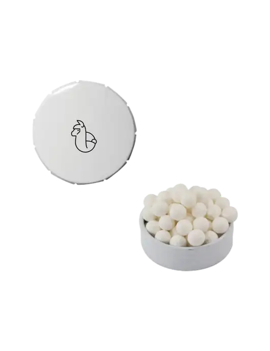 Signature Peppermints In White Snap Top Tin  w/Alpac Logo
