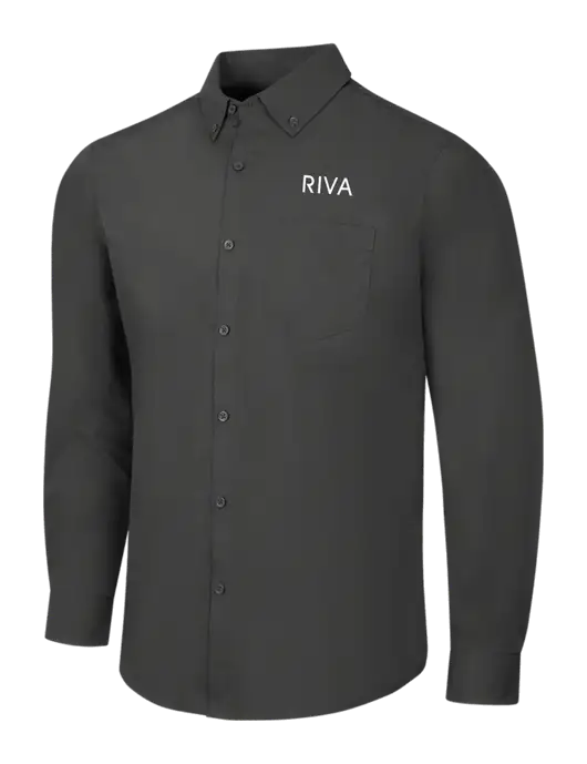 Dark Grey Long Sleeve Carefree Poplin Shirt w/RIVA Logo