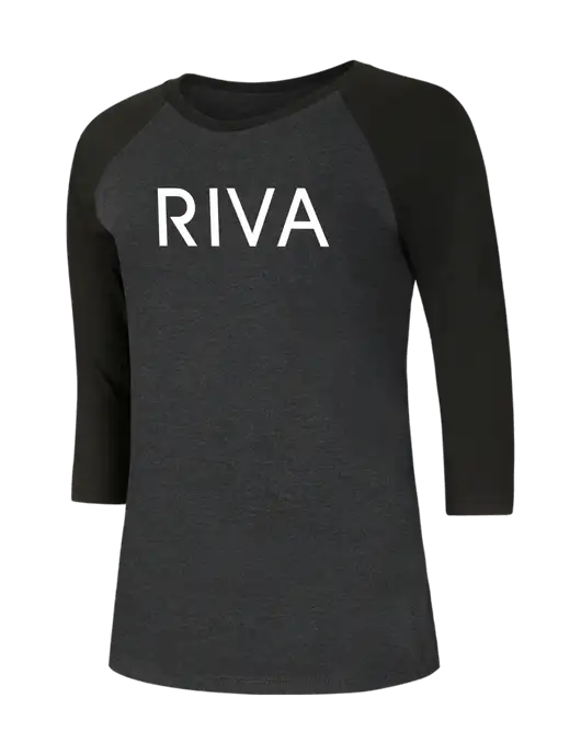Womens Simply Soft 3/4 Sleeve Black/Black Frost Ring Spun Cotton T-Shirt w/RIVA Logo