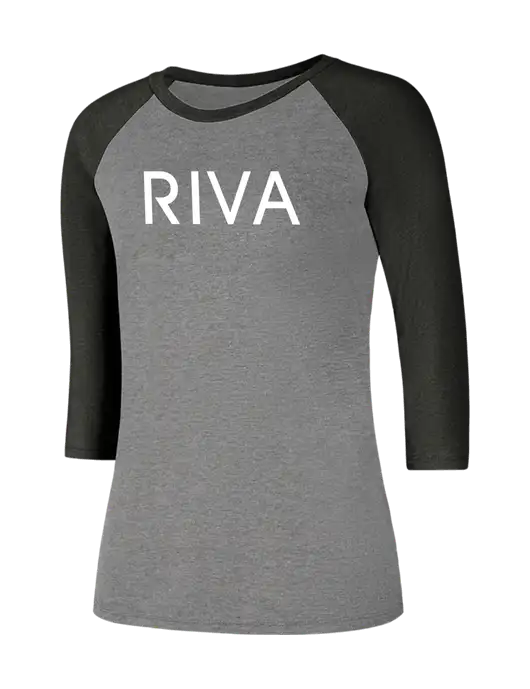 Womens Simply Soft 3/4 Sleeve Black Frost/Grey Frost Ring Spun Cotton T-Shirt w/RIVA Logo
