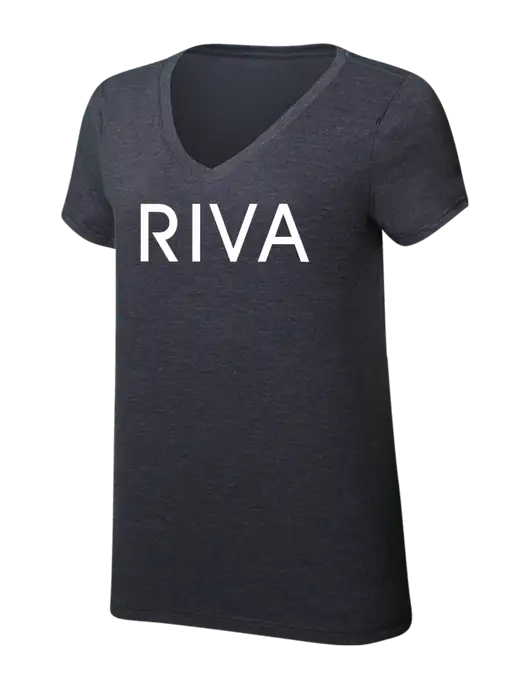 Womens Simply Soft V-Neck Heather Charcoal 4.5oz  Poly/Combed Ring Spun Cotton T-Shirt w/RIVA Logo