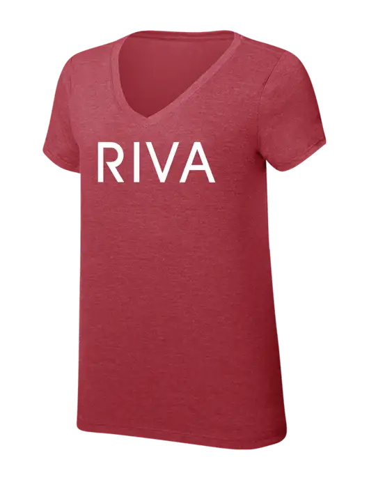 Womens Simply Soft V-Neck Red Frost 4.5oz  Poly/Combed Ring Spun Cotton T-Shirt w/RIVA Logo