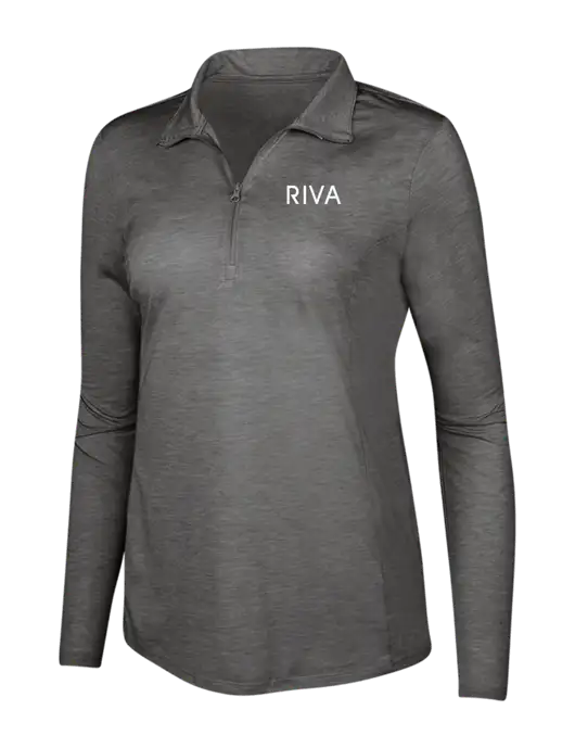 Dark Grey Heather Womens Posicharge Tri-Blend Wicking 1/4 Zip Pullover w/RIVA Logo