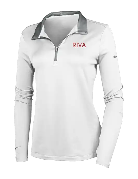NIKE White/Dark Grey Womens Dry-Fit Stretch 1/2 Zip Cover-Up w/RIVA Logo