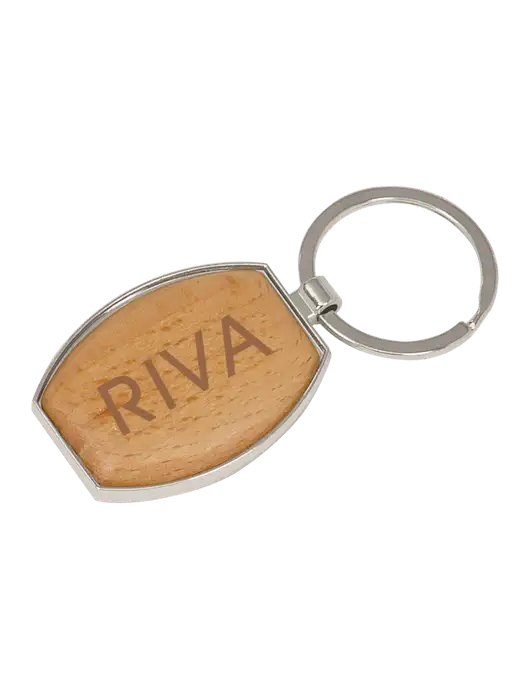 Wood & Silver Oval Keychain w/RIVA Logo